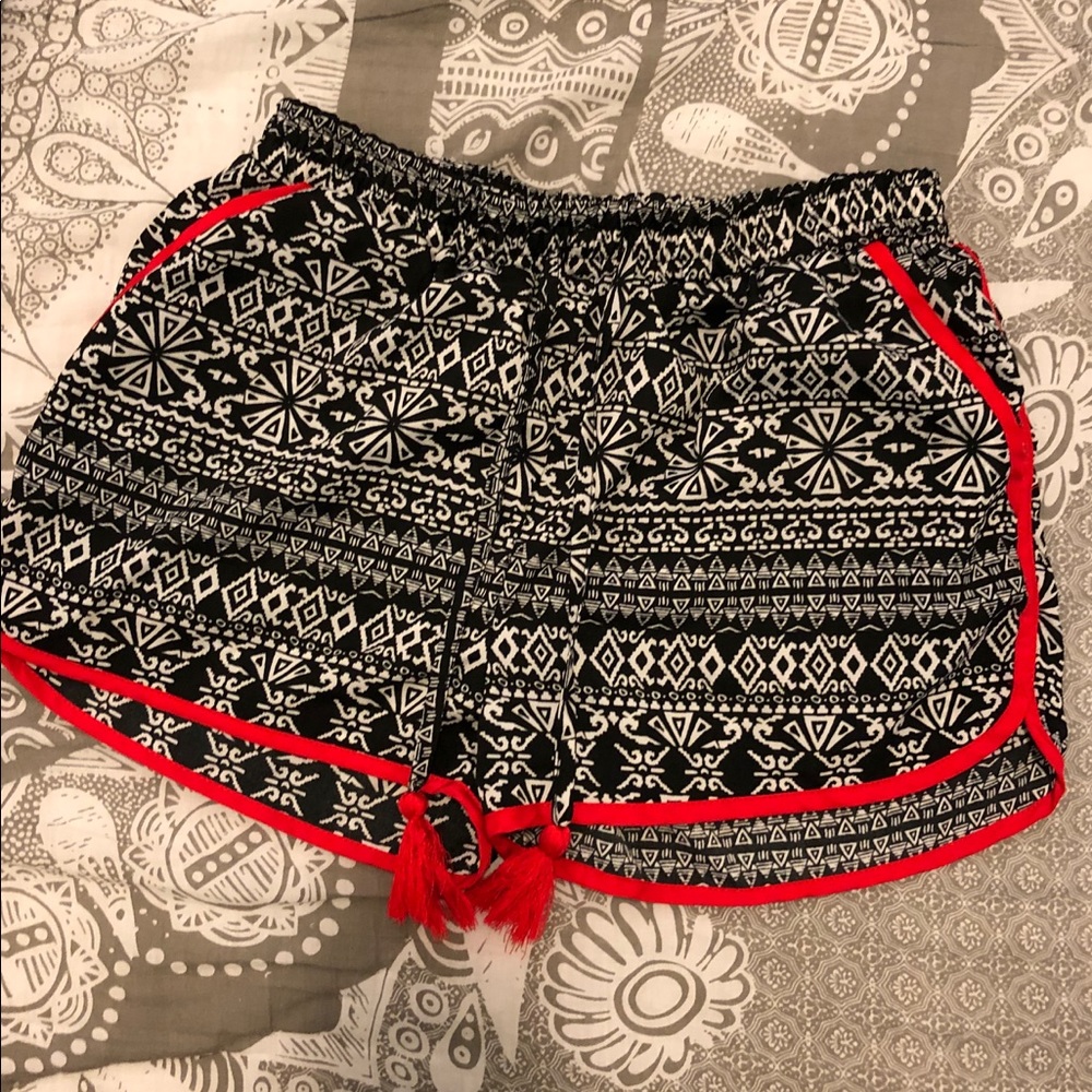 Girls Red Trimmed Flowy Shorts